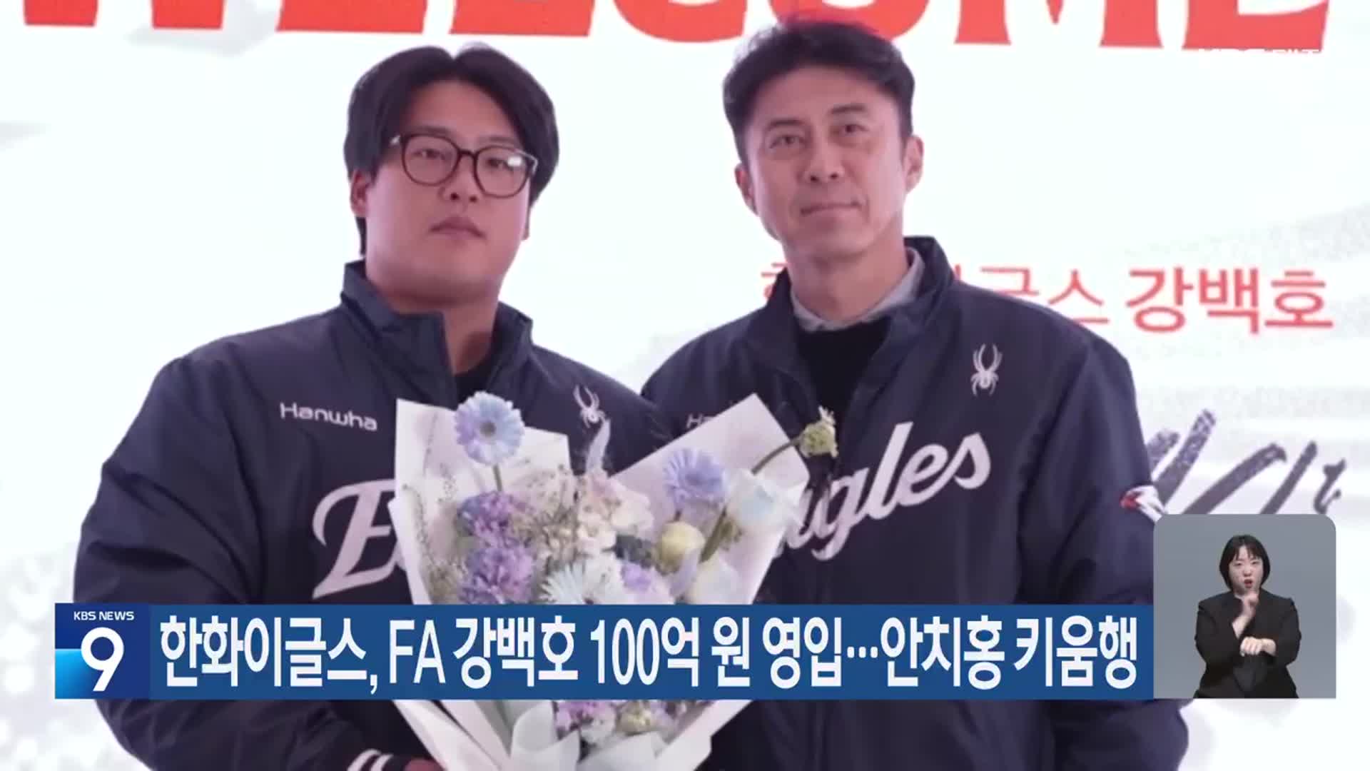 <b>한화이글스</b>, FA <b>강백호</b> <b>100억 원</b> 영입…안치홍 키움행
