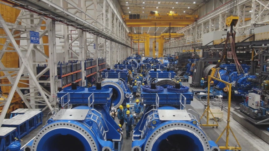 중국 장쑤성 엔비전에너지 장인 공장.엔비전에너지는 전 세계 풍력발전기 주문량 1위 업체로,풍력발전의 핵심 설비를 모두 자체적으로 생산할 수 있다.