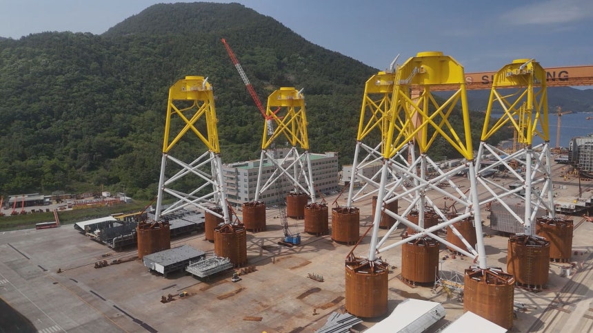 한때 법정관리에 들어갔던 HSG성동조선이 대만 해상풍력발전단지에 수출한 하부구조물.