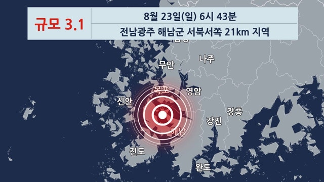 [속보] 전남광주 <b>해남</b>군에서 <b>규모 3.1 지진</b>