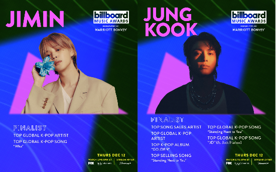 방탄소년단 지민·정국, 2년 연속 ‘2024 BBMAs’ 노미네이트
