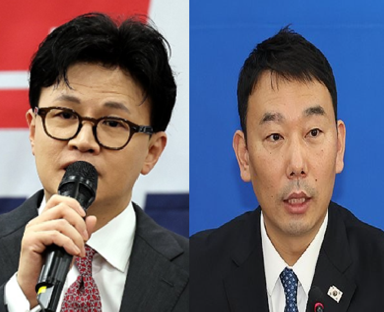(왼쪽부터) 한동훈 전 국민의힘 대표, 김용민 더불어민주당 국회의원 / 사진=연합뉴스