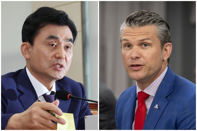 안규백 국방부장관과(왼쪽) 피트 헤그세스 미 국방부장관(오른쪽)