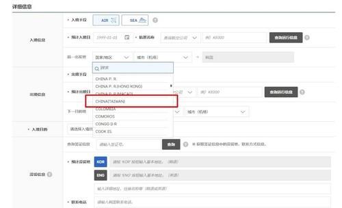 한국의 전자입국신고서 화면 / 사진=CNA 캡처
