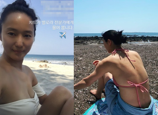 '<b>요가원</b> 원장' 된 <b>윤진서</b>, 제주도서 뒤태 훌렁 노출..끈 비키니 아슬아...