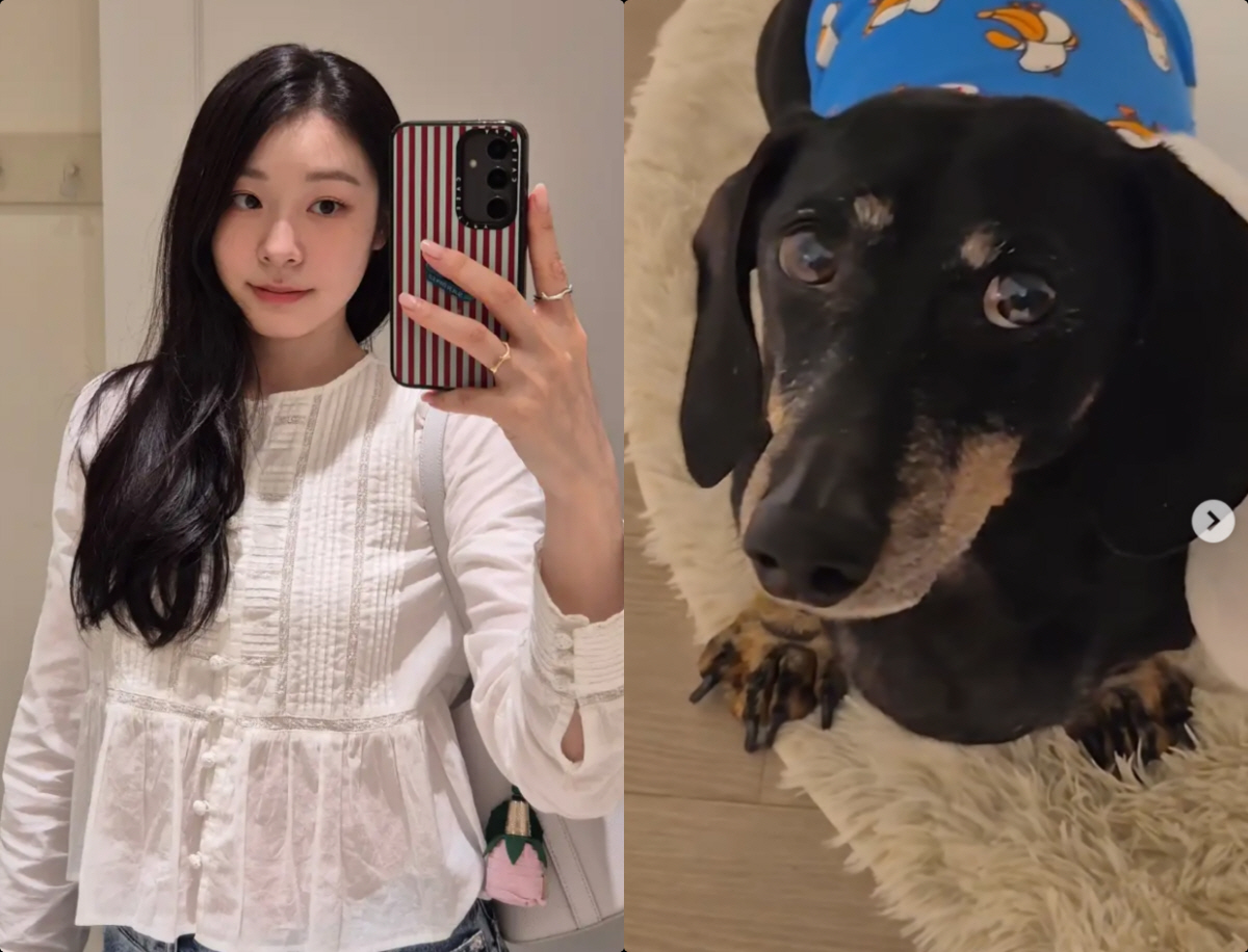 <b>김연아</b>, 강아지를 발로 쓰담쓰담..<b>고우림</b> 또 반할 장꾸美