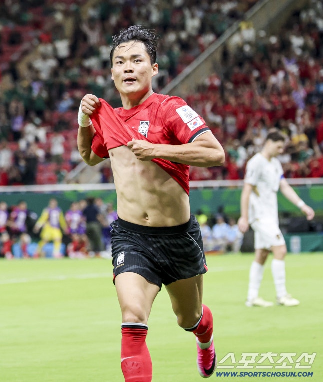12일(한국시각) 멕시코 과달라하라 사포판의 에스타디오 과달라하라에서 열린 2026 북중미월드컵 대한민국과 체코의 경기. 결승골을 넣은 오현규가 환호하고 있다. 사포판(멕시코)=허상욱 기자wook@sportschosun.com/2026.06.12/