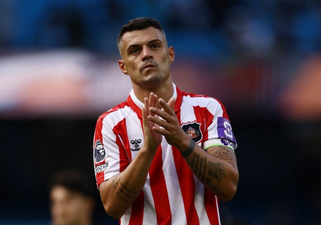 FILE PHOTO: Soccer Football - Premier League - Manchester City v Sunderland - Etihad Stadium, Manchester, Britain - September 20, 2026 Sunderland's Granit Xhaka applauds fans after the match Action Images via Reuters/Lee Smith EDITORIAL USE ONLY. NO USE WITH UNAUTHORIZED AUDIO, VIDEO, DATA, FIXTURE