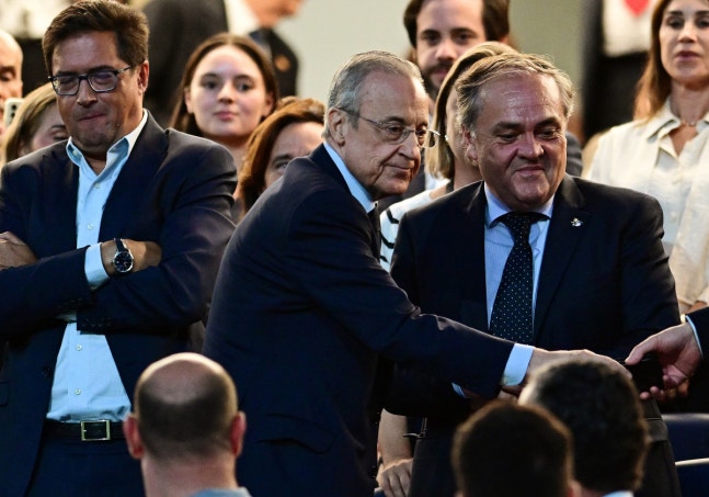 Soccer Football - LaLiga - Real Madrid v Real Sociedad - Estadio Santiago Bernabeu, Madrid, Spain - August 26, 2026 Real Madrid president Florentino Perez inside the stadium before the match REUTERS/Juan Barbosa