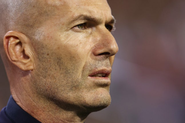 France's head coach Zinedine Zidane looks on during the UEFA Nations League Group A1 football match between Belgium and France at King Baudouin Stadium in Brussels on September 28, 2026. (Photo by FRANCK FIFE / AFP)