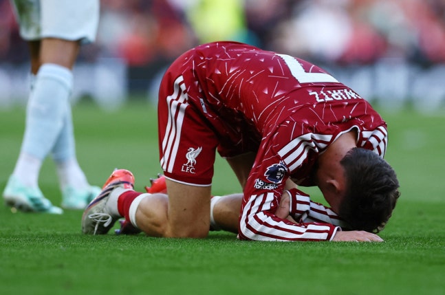 Soccer Football - Premier League - Liverpool v Manchester City - Anfield, Liverpool, Britain - October 11, 2026 Liverpool's Florian Wirtz reacts after sustaining an injury REUTERS/Phil Noble EDITORIAL USE ONLY. NO USE WITH UNAUTHORIZED AUDIO, VIDEO, DATA, FIXTURE LISTS, CLUB/LEAGUE LOGOS OR 'LIVE' S