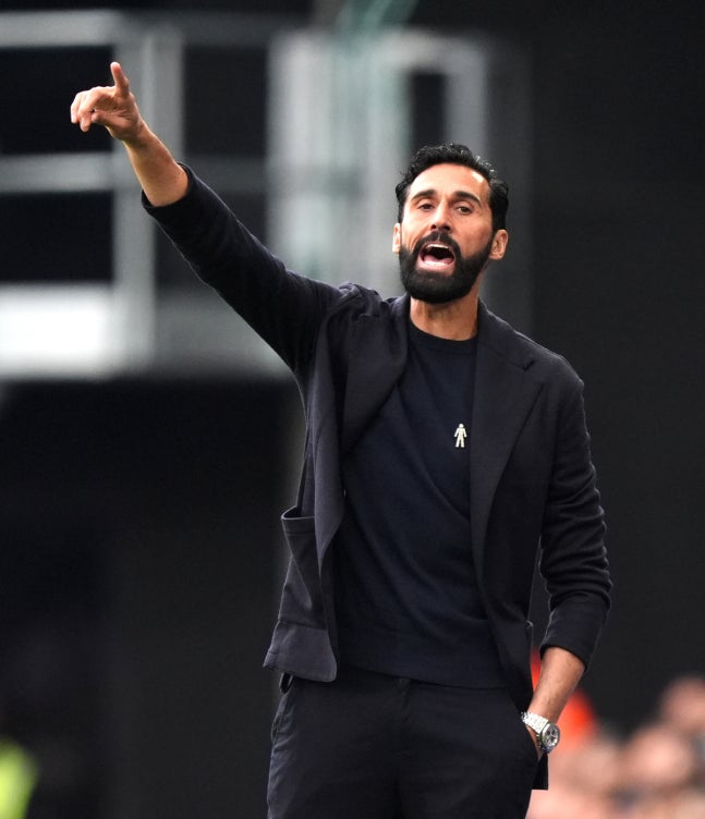 Fulham manager Alvaro Arbeloa gestures during the English Premier League soccer match between Ipswich Town and Fulham in Ipswich, England, Saturday, Oct. 10, 2026. (Ben Whitley/PA via AP) UNITED KINGDOM OUT; NO SALES; NO ARCHIVE; PHOTOGRAPH MAY NOT BE STORED OR USED FOR MORE THAN 14 DAYS AFTER THE D