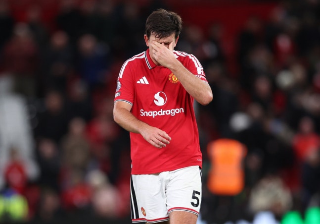 epa13295086 Harry Maguire of Manchester United reacts after the English Premier League match Manchester United against Tottenham Hotspur, in Manchester, Britain, 10 October 2026. EPA/ADAM VAUGHAN EDITORIAL USE ONLY. No use with unauthorized audio, video, data, fixture lists, club/league logos, 'live