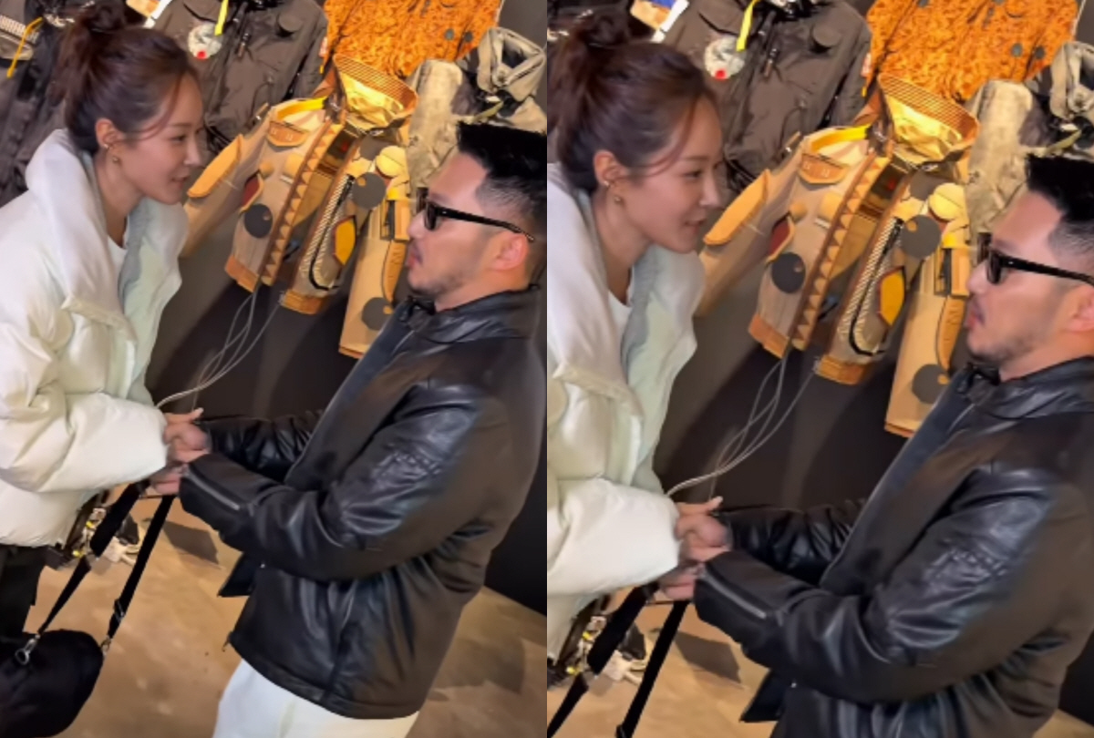 パラジャンパーズのイベントで向き合い、笑顔で手を取り合うクォン・ユリとピョン・ヨハン
