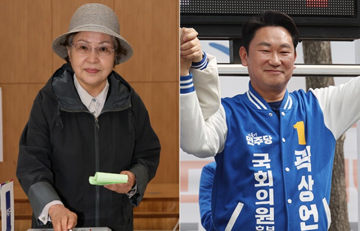 <b>권양숙 여사 투표</b>, 사위 곽상언 묻자…"아이고 잘됐으면 좋겠다"