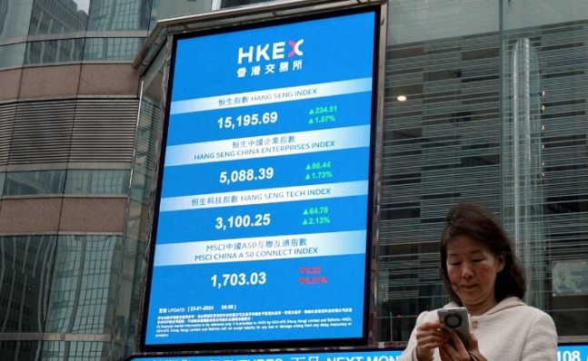 홍콩 센트럴의 증시 스크린. 연합뉴스