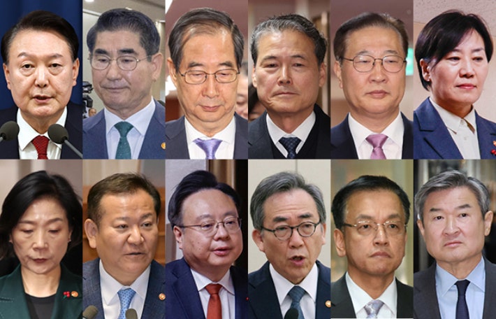 사진은 (왼쪽부터 시계방향으로) 지난 3일 밤 비상계엄을 선포한 윤석열 대통령과 이를 심의하는 국무회의에 참석한 김용현 전 국방장관, 한덕수 국무총리,김영호 통일부 장관, 박성재 법무부 장관, 송미령 농림축산식품부