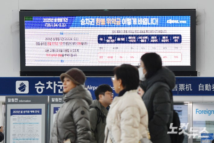 서울역 전광판에 설 승차권 예매 안내문이 표시돼 있다. 류영주 기자