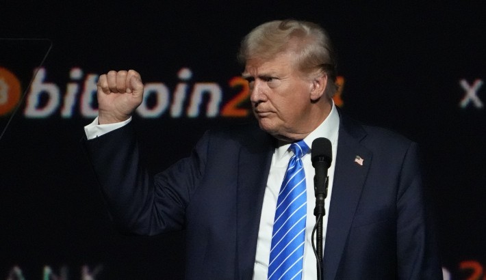 美國總統唐納德·特朗普（Donald Trump）參加了去年7月的2024年比特幣會議。Yonhap新聞