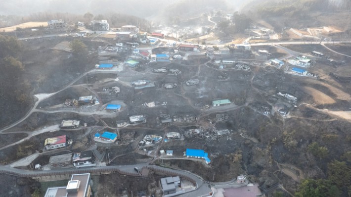 드론 영덕읍 석리 산불 피해.영덕군 제공