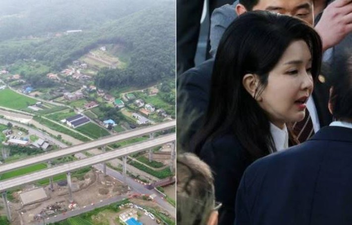 서울-양평고속도로 원안 노선의 종점인 양평군 양서면 일대 모습과 대통령 관저를 나와 서초구 사저에 온 김건희 여사 모습.연합뉴스·황진환 기자