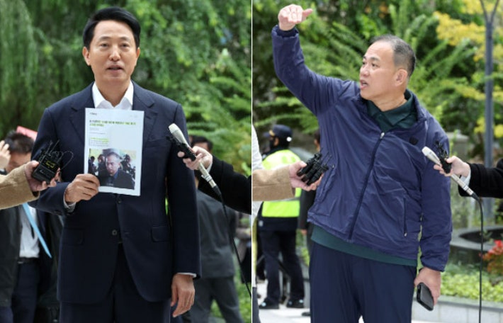 <b>오세훈</b>·명태균 특검 출석…'<b>여론조사</b>비 <b>대납</b>' <b>의혹</b> 대질<b>조사</b>