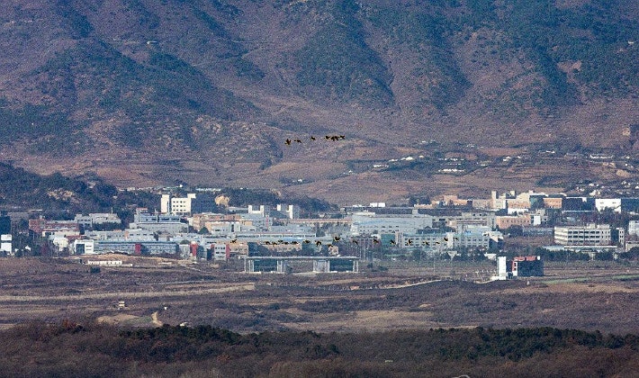 경기도 파주시 접경지에서 바라본 서부전선 비무장지대(DMZ)와 개성공단 일대에서 철새들이 남북을 가르며 날아 가고 있다. 연합뉴스
