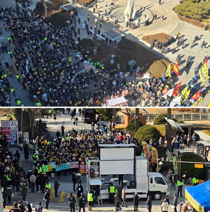 과천 경마장 이전 및 주택 추가 공급 반대 1차(위),2차 집회 본행사 현장 모습.독자 제공