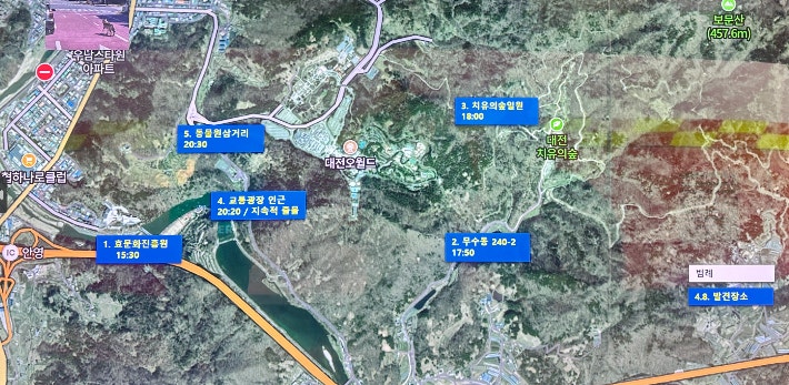 대전 오월드 탈출 늑대 발견장소. 대전시 제공