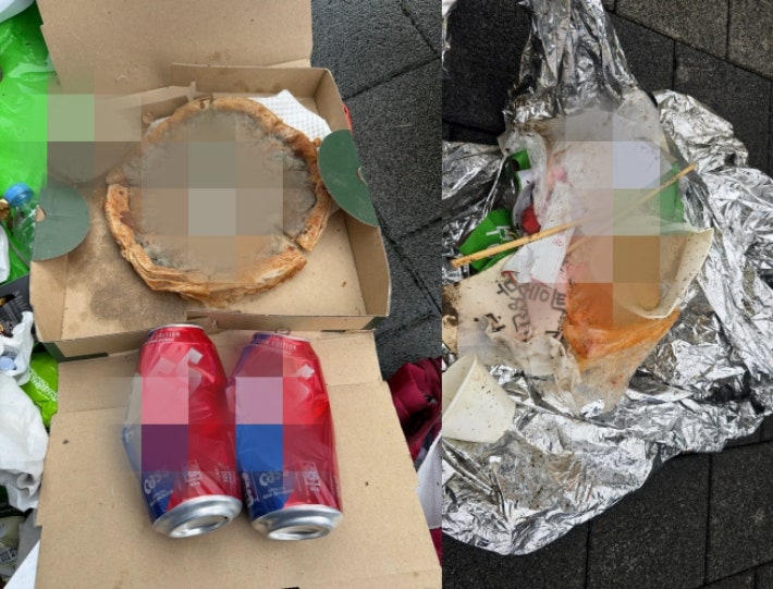 한 시위 참가자가 자신의 SNS에 곰팡이 가득 핀 피자 사진 등을 게시하며 일부 참가자들의 쓰레기 배출 행태를 비판했다. SNS 캡처