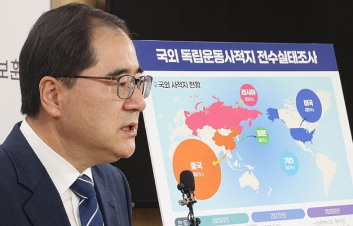 지난 2월 남궁선 국가보훈부 보훈문화정책관이 정부세종청사 보훈부 기자실에서 국외 독립운동사적지 전수 실태조사 계획을 설명하고 있다.연합뉴스