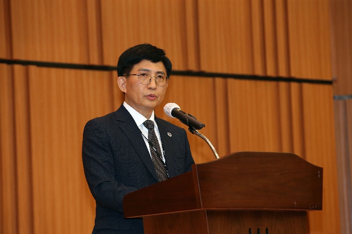 정우식 한국원자력연구원장이 취임사를 하고 있다.원자력연 제공