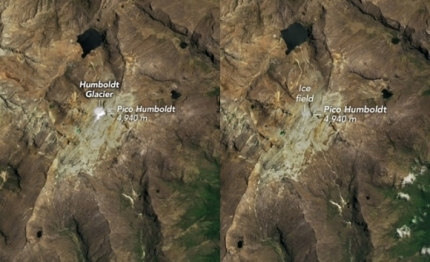 위성으로 촬영한 훔볼트 빙하. 왼쪽은 지난 2015년 4월 28일. 오른쪽은 2024년 5월 14일 촬영. NASA