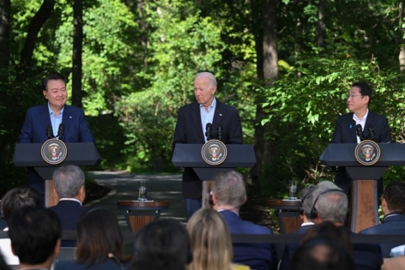 President Yoon Suk-yeol and U.S. President Joe Biden, Japanese Prime Minister Fumio Kishida held a joint press conference of South Korea, the U.S., and Japan on August 18, 2023 (local time) at Camp David near Washington DC in the U.S. President's Lodge. Presidential Office