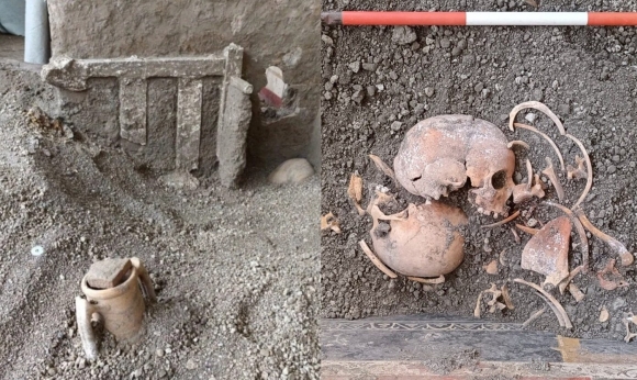 ‘헬레와 프릭소스’에서 발견된 침대 프레임과 유골.Pompeii Archaeological Park