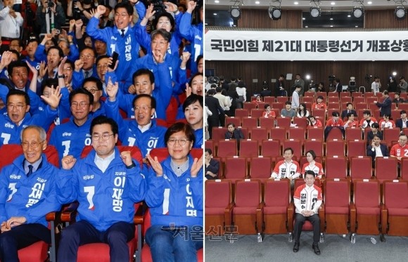 “와~이겼다!” 민주, 이재명 당선 확신 <b>환호</b>…국힘 줄퇴장 [포착]