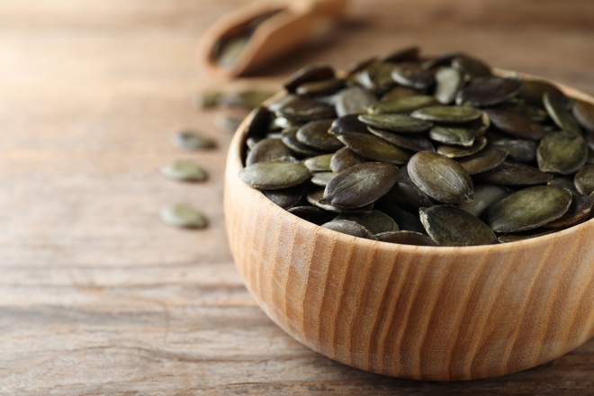 호박씨 1온스(약 28g)에는 단백질 8.5g과 식이섬유 5g이 들어있다. 123rf