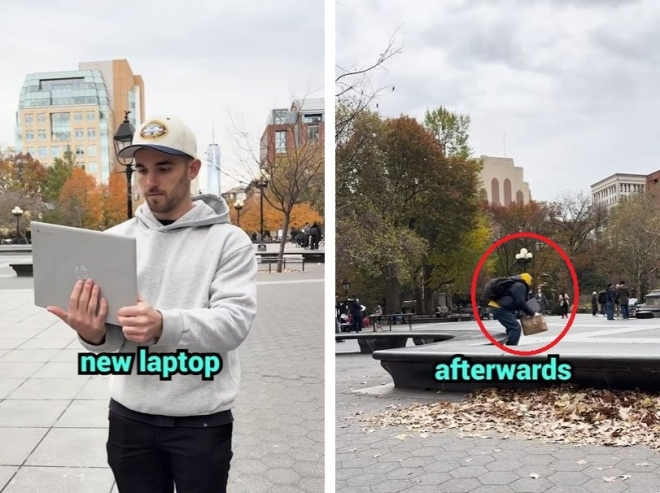 뉴욕 공원에 새 노트북 방치했더니 5분 만에 순삭? 결과에 깜짝 놀람