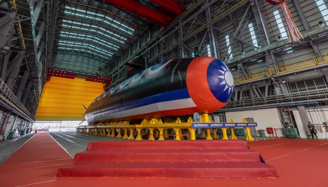 진수식에 모습을 드러낸 하이쿤 잠수함 모습.대만 총통부 제공