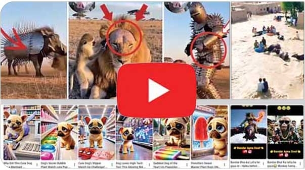 인공지능(AI)이 급조한 저질 콘텐츠‘슬롭’으로 조회수 장사를 하고 있는 유명 유튜브 채널들의 모습‘음식물 쓰레기’등에서 유래한‘슬롭’은 AI로 만든 질 낮은 디지털 콘텐츠를 의미한다.유튜브 캡처