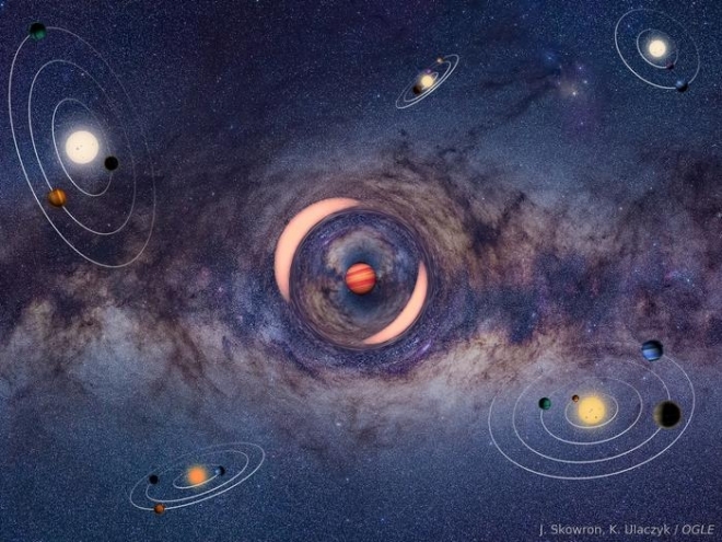 아인슈타인의 일반 상대성 이론을 바탕으로 한 미세 중력 렌즈 현상으로 관측한 떠돌이 행성의 모습.폴란드 바르샤바대 제공