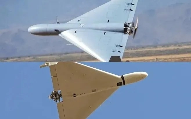 미군의 루카스 드론(위)과 샤헤드-136 드론 비행 모습.자료사진