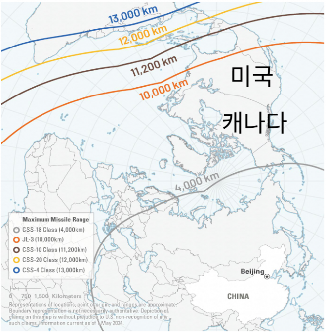 중국의 대륙간 탄도 미사일 사정거리.출처: 미국 국방부 보고서