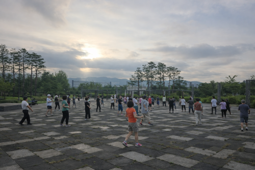 지난해 서울 강남구 율현동 율현공원에서 이른 아침 라인댄스 수업이 열리고 있다.  강남구 제공