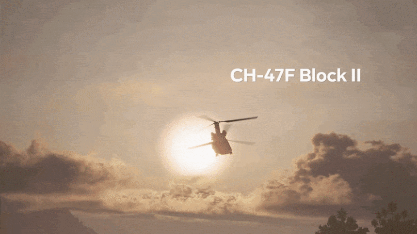 보잉이 공개한 영상에서 CH-47 치누크가 외부 화물을 운반하고 드론을 발사하는 미래 운용 개념이 함께 제시되고 있다.보잉은 이번 영상을 통해 치누크의 드론 운용과 조종 자동화 구상을 공개했다.보잉 제공