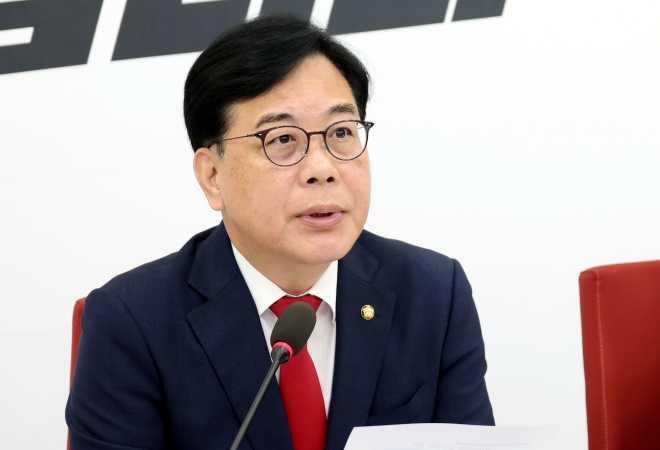 송언석 국민의힘 전 원내대표가 지난 5월 29일 오전 국회에서 열린 현안 관련 기자간담회에서 발언을 하고 있다.뉴시스