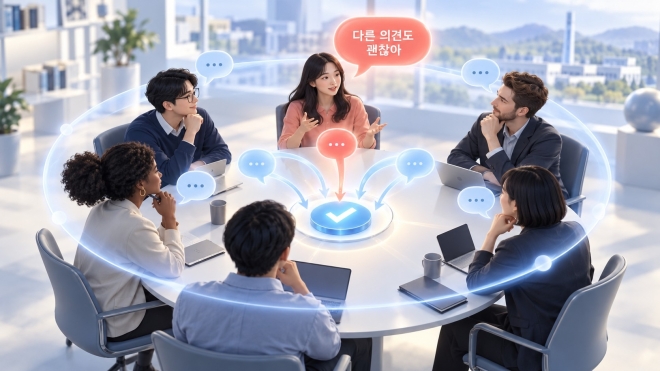 ‘조직에서 받아들여지고 있다’는 안정그룹애착을 가진 사람이 많을수록 주류와 다른 의견을 구체적이고 설득력 있게 제시할 수 있고 조직에서도 쉽게 받아들인다는 연구 결과가 나왔다.   카이스트 제공