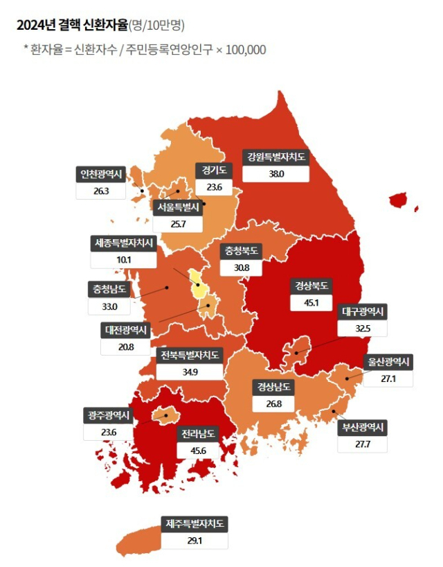 2024 결핵 신환자율.질병관리청 제공