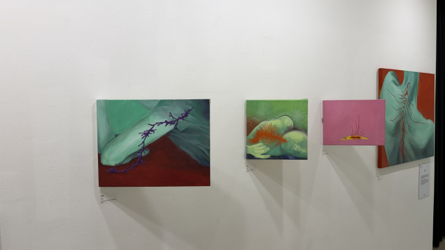 하신아 작품. 왼쪽부터 '심해', '리듬', '꽃받침', '제라늄'. 김은영 기자 key66@