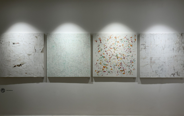 ‘2026 아티스타트’에서 장려상을 받은 이현도 작품. 강박의 해소에서 시작한 작업은 추상적 화면으로 나타난다. 왼쪽부터 FLAT, FLAT, 동래고을, REGENSBRUG. 김은영 기자 key66@